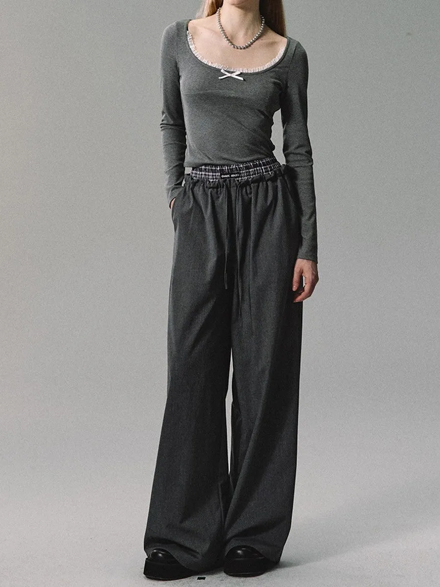 Simple Plain High-Waist Classy Wide-Pants