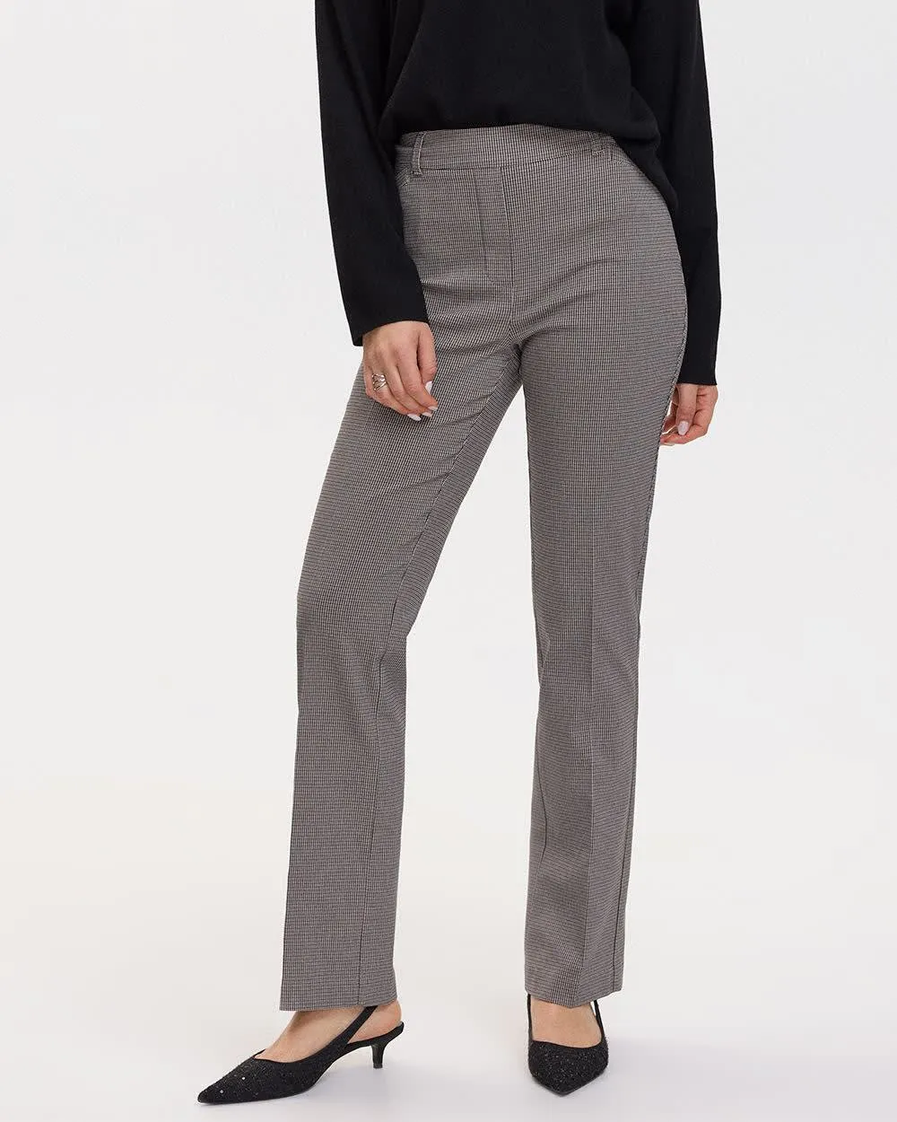 Straight-Leg High-Rise Houndstooth Pants - The Iconic (R)