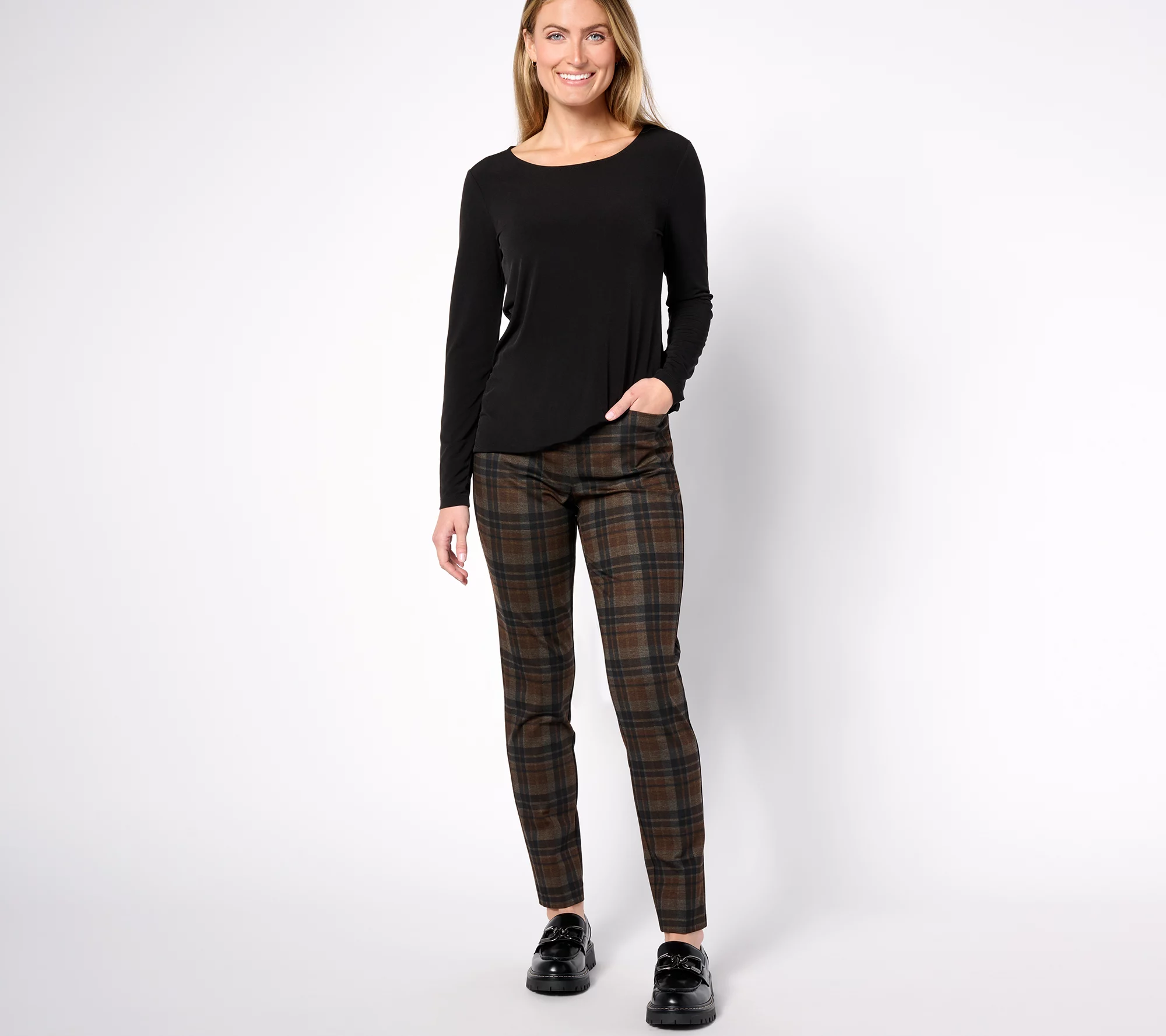 Susan Graver Petite Printed Ponte Knit Slim Leg Pants with Pockets