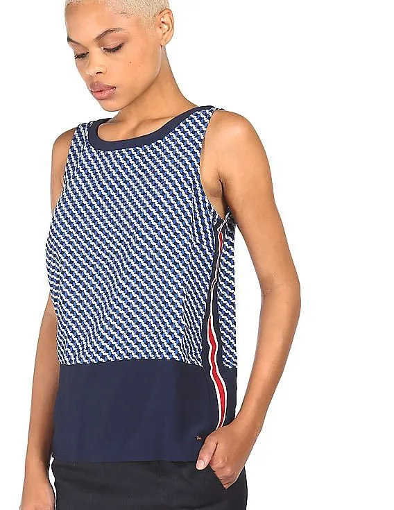 Tommy Hilfiger Women Blue Sleeveless Printed Top