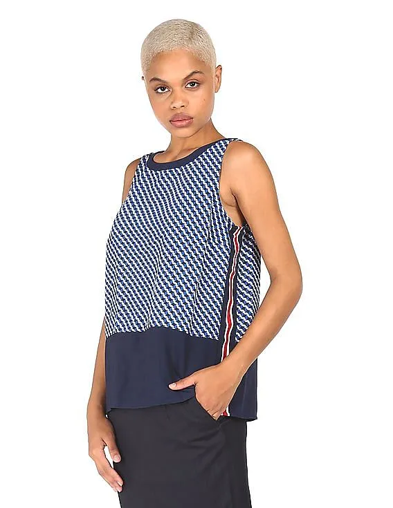 Tommy Hilfiger Women Blue Sleeveless Printed Top