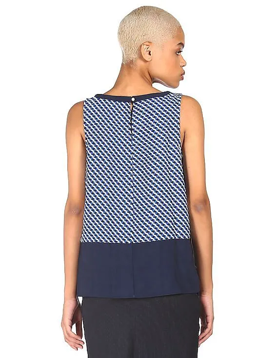 Tommy Hilfiger Women Blue Sleeveless Printed Top