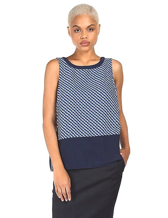 Tommy Hilfiger Women Blue Sleeveless Printed Top