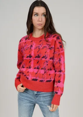 Ujila Long Sleeve Crew Neck Pullover - Red Pink