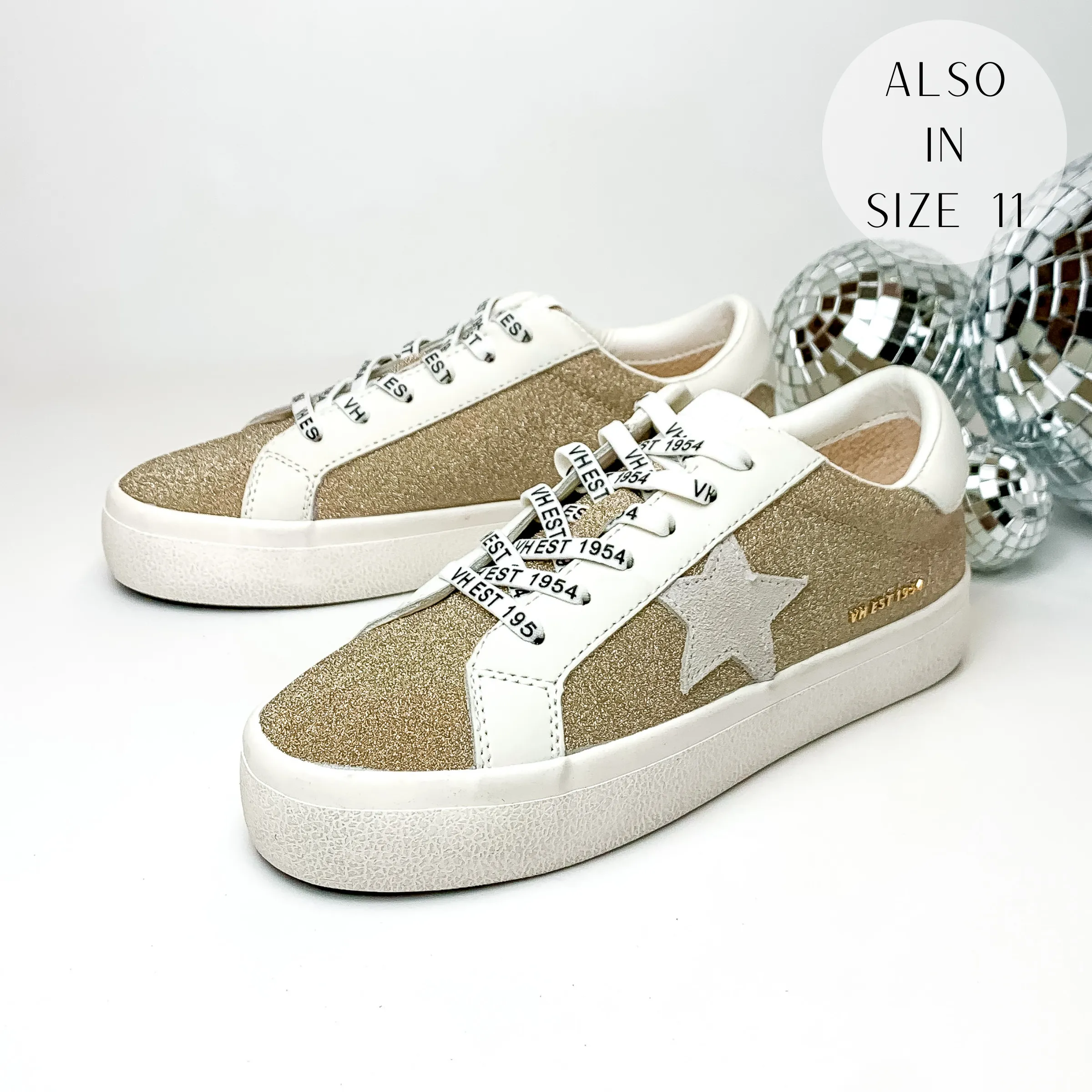 Vintage Havana | Vera Glitter Sneakers in Light Gold