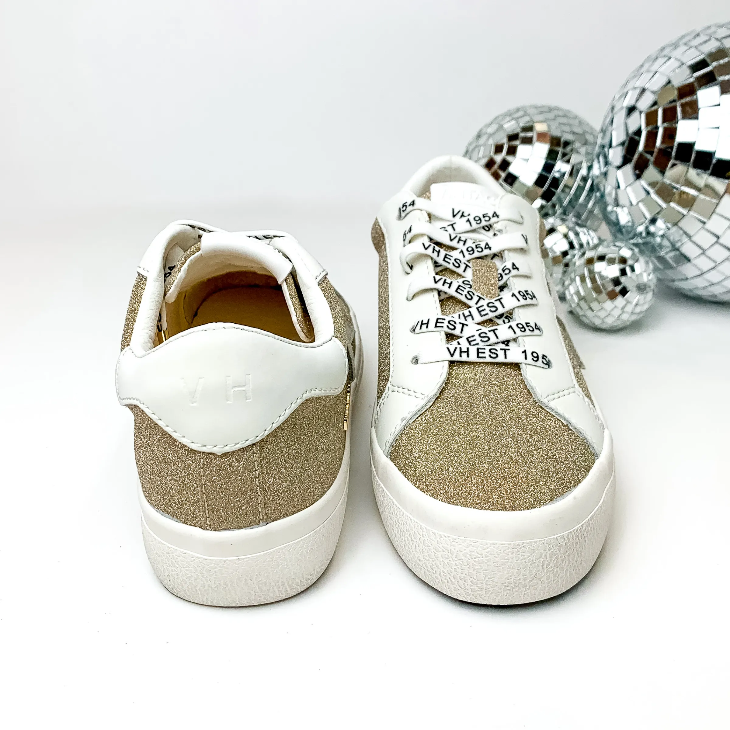 Vintage Havana | Vera Glitter Sneakers in Light Gold