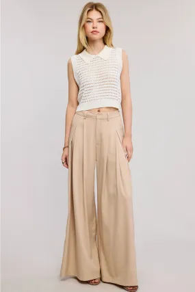 WIDE LEG PLEATED TROUSER PANTS