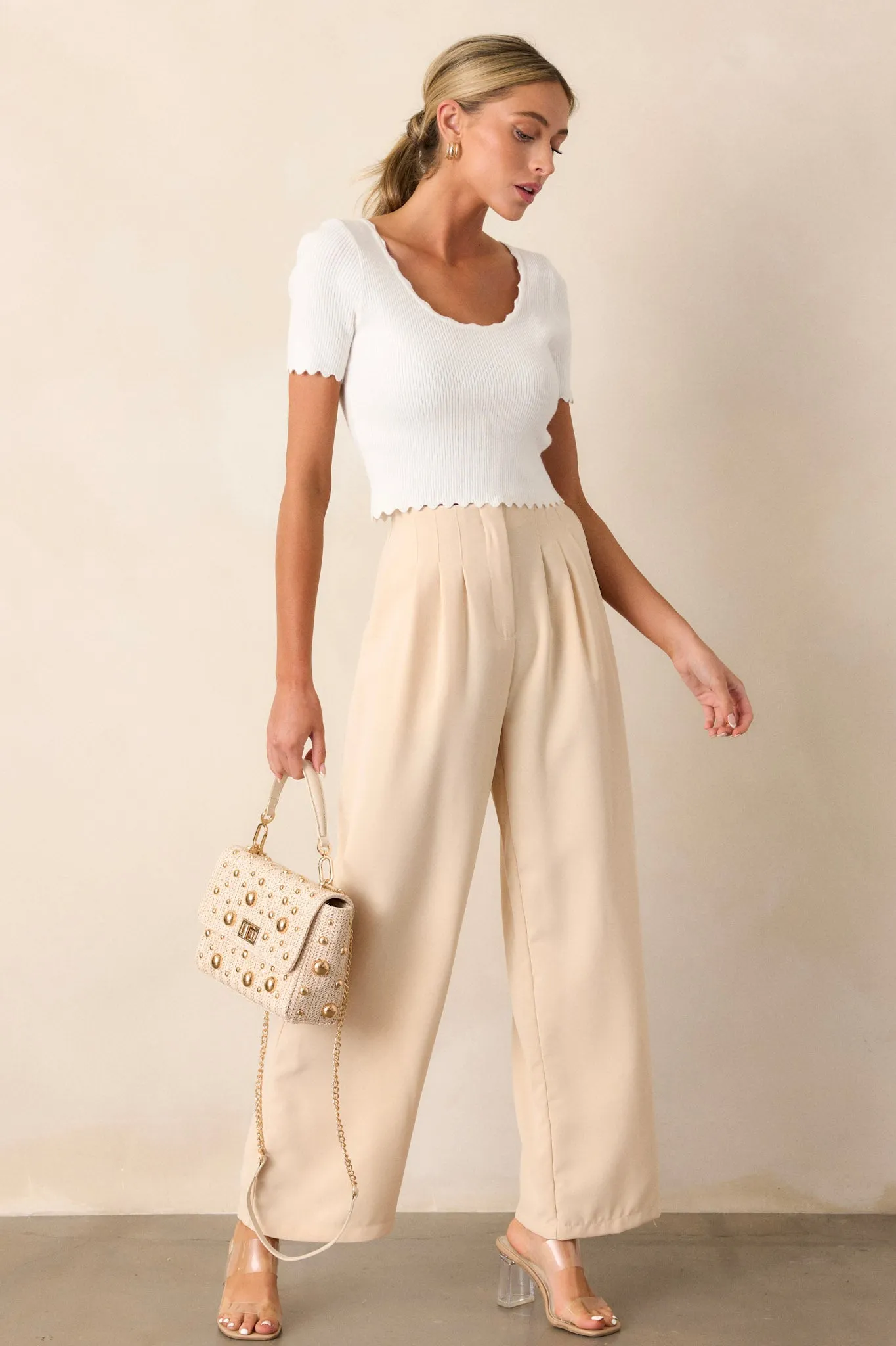 Windy Night Beige Wide Leg Pants