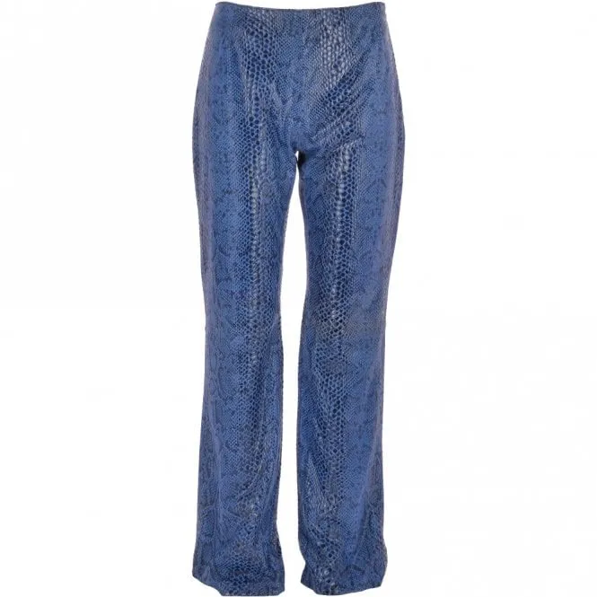 Women's Flared 60's Snake Print Leather Jeans Blue : Flared 4053