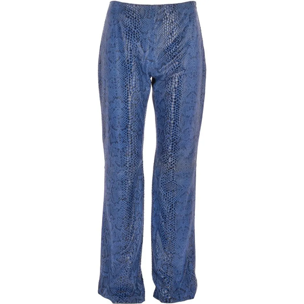 Women's Flared 60's Snake Print Leather Jeans Blue : Flared 4053