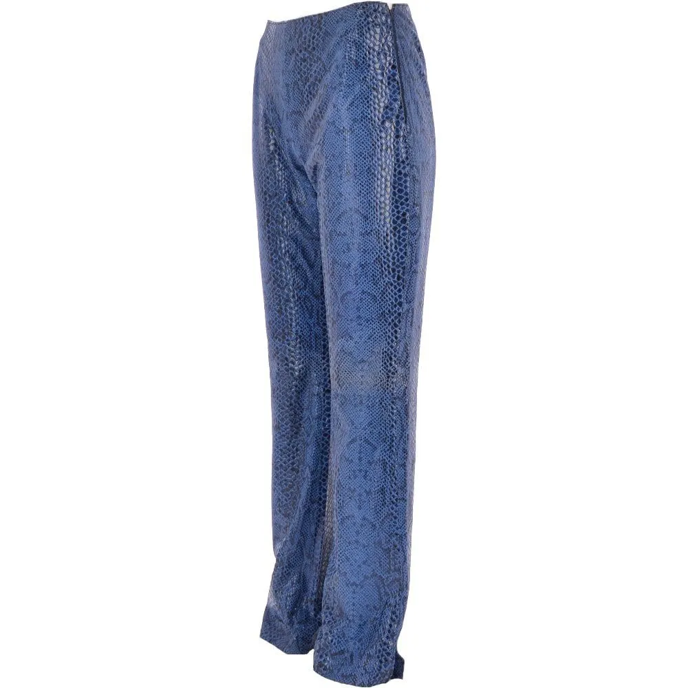 Women's Flared 60's Snake Print Leather Jeans Blue : Flared 4053