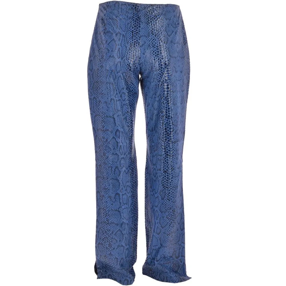 Women's Flared 60's Snake Print Leather Jeans Blue : Flared 4053