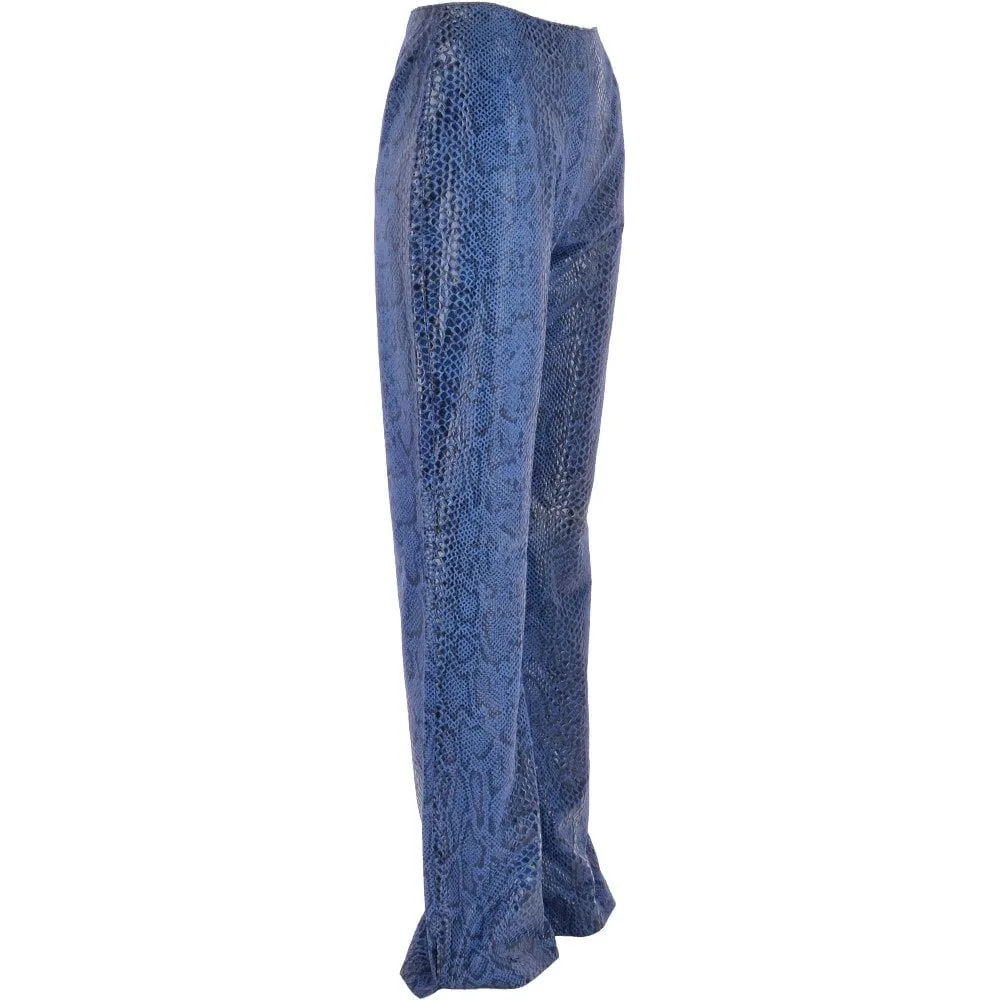 Women's Flared 60's Snake Print Leather Jeans Blue : Flared 4053