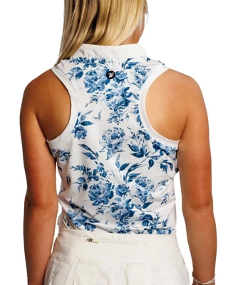 Women's Waggle Golf In Bloom Sleeveless V-Neck Golf Polo