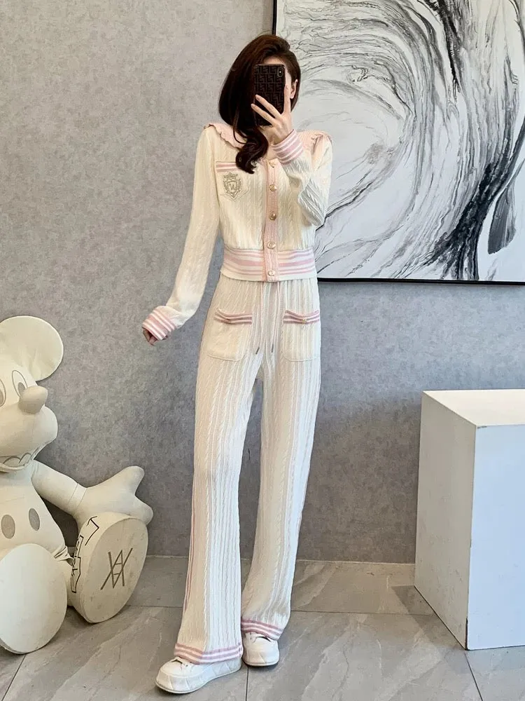 Xiaoxiangfeng casual fashion sports suit women's autumn slimming and age-reducing Internet celebrity knitted wide-leg pants two-