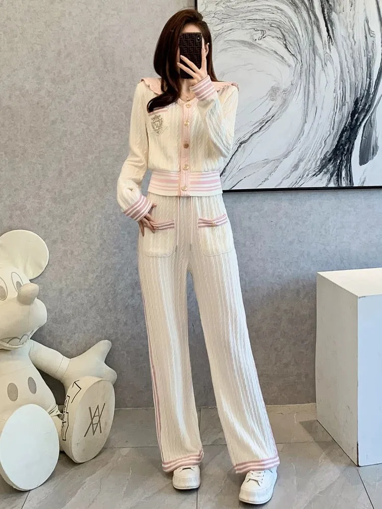 Xiaoxiangfeng casual fashion sports suit women's autumn slimming and age-reducing Internet celebrity knitted wide-leg pants two-