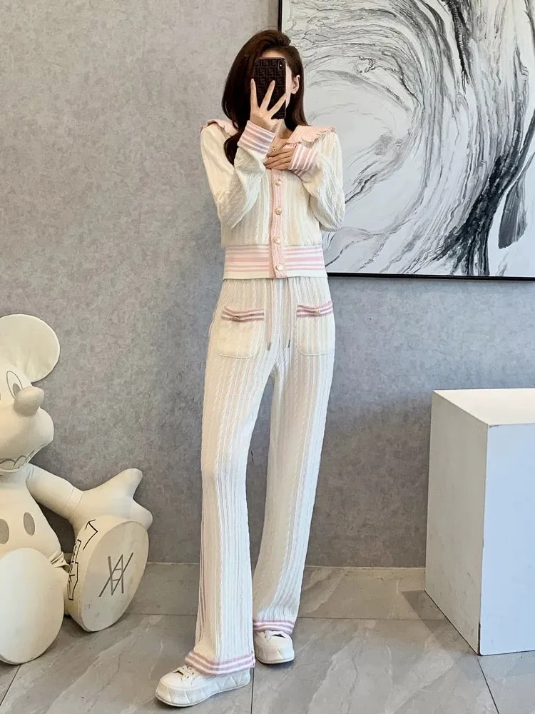 Xiaoxiangfeng casual fashion sports suit women's autumn slimming and age-reducing Internet celebrity knitted wide-leg pants two-