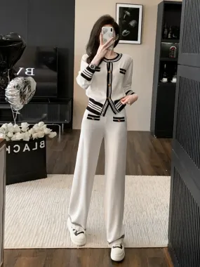 Xiaoxiangfeng knitted casual fashion suit for women, autumn style, age-reducing temperament, high-end sports wide-leg pants two-